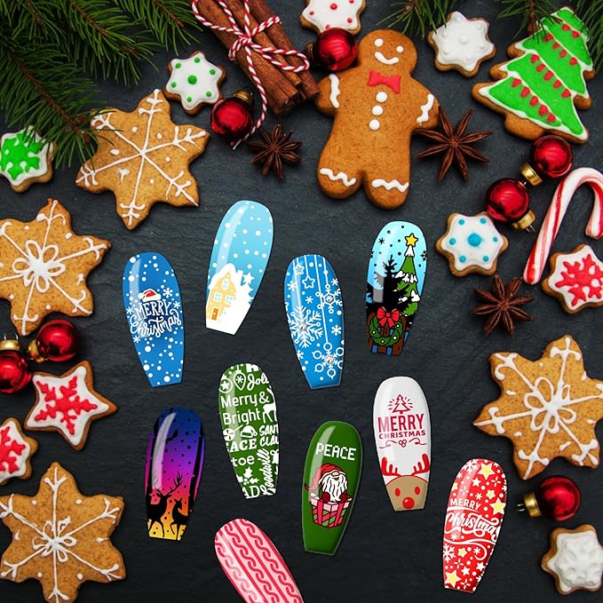Arbuya Christmas Nail Art Stamping Plates Set of 3 - Winter Sentiment Xmas Greeting Words Snowflakes Stainless Steel Manicure Art Tools for DIY Print Manicure Salon Design Gift Supplies