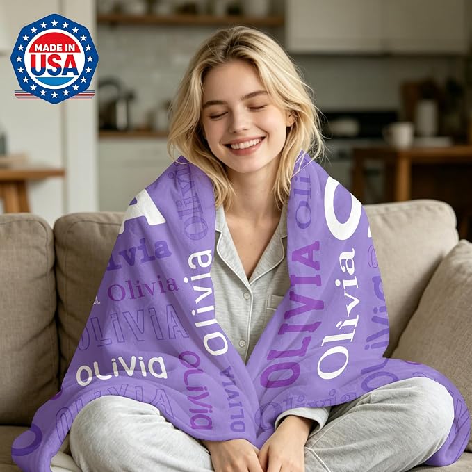 Custom Blanket with Name, Personalized Name Blankets for Teen Girls Boys Kids Baby, Customized Flannel Throw Blanket Gifts for Christmas Birthday - Printed in USA