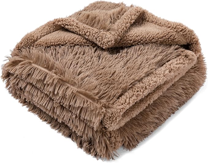 Pet Blankets Waterproof Fluffy Fleece Blanket Cat Dog Blankets Liquid Pee Proof Throw Blanket Reversible Furniture Protector Cover Washable for Couches Beds Sofa 57"x40" Brown