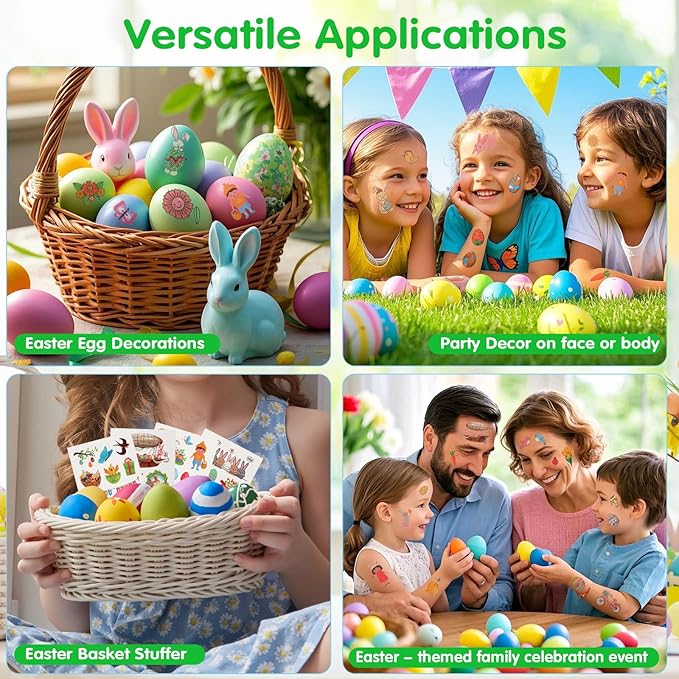 127Pcs Easter Temporary Tattoos for Kids - Non-Toxic Easter Bunny Tattoo Stickers for Face, Easter Basket Stuffers, Party Favors, Egg Hunt, Goodie Bag Fillers & Spring Festive Party Gift