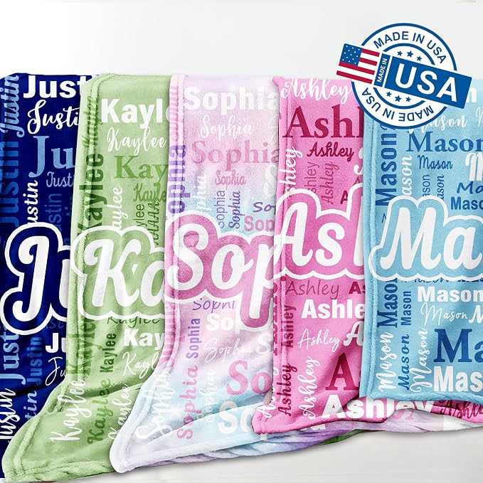 Yofair Ships Next Day, Personalized Blanket Gifts for Teen Girls Custom Blankets with Name Flannel Throw Girls Blanket Customized Gifts for Kids Adult