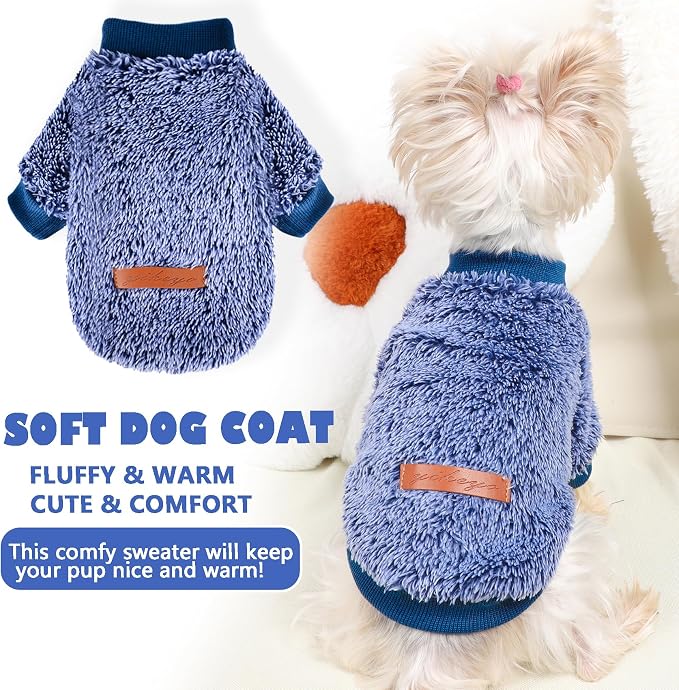 Fleece Dog Sweater Soft Fuzzy Warm Clothes for Small Dogs Girl Boy Soft Winter Coat Flannel Puppy Jacket Pet Clothes Outfit Sweater for Chihuahua, Bulldog, Dachshund(XXS,Navy Blue)