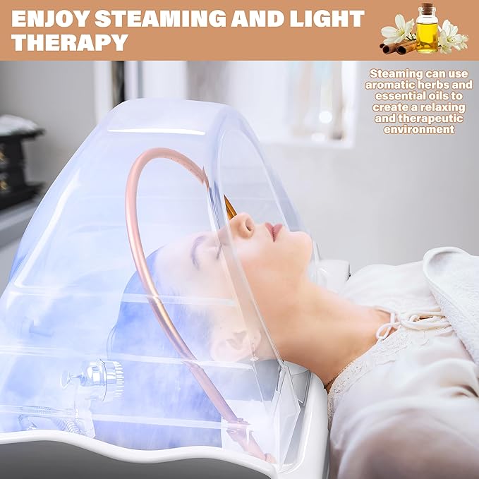 Freshlyy Relaxation Head Spa Equipment with 60L Water Tank, Steam,Warm Steam and Hair Wash Sink for Scalp Care (White)