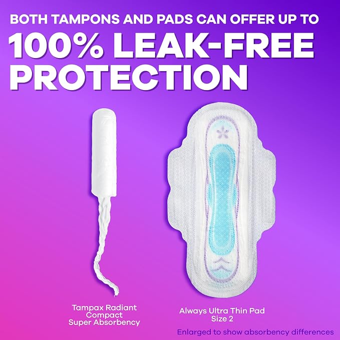 Tampax Compact Radiant Tampons for Women Multipack, with LeakGuard Braid & Extendable Applicator, Regular/Super Absorbency, Unscented, 84 Count (Pack of 2)