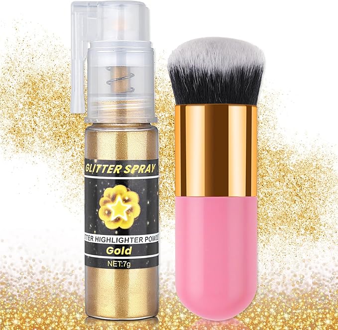 AWCCXMYM Body Glitter Spray Sparkle Hairspray Highlighter Glitter Shiny Spraay for Hair and Body,Face Glitter Powder for Halloween,Christmas,Concert Accessories Party Body Makeup(Gold)