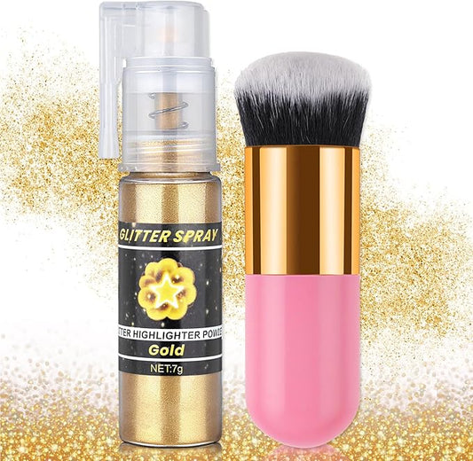 AWCCXMYM Body Glitter Spray Sparkle Hairspray Highlighter Glitter Shiny Spraay for Hair and Body,Face Glitter Powder for Halloween,Christmas,Concert Accessories Party Body Makeup(Gold)