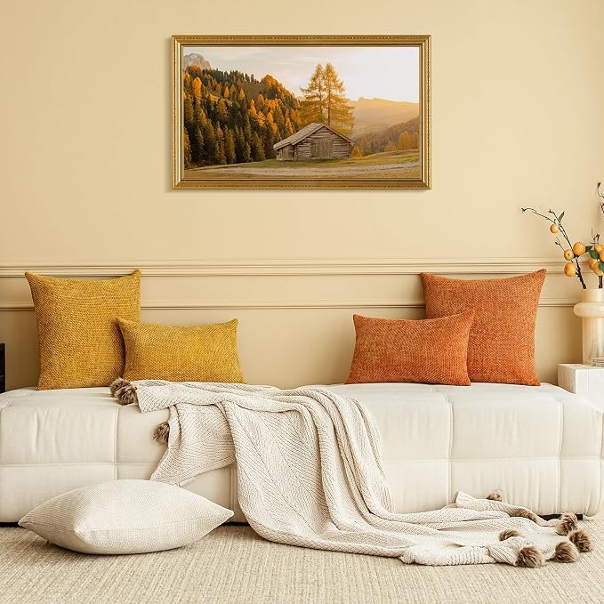 a moment Fall Orange Chenille Throw Pillow Covers 22x22 Inch Pack of 2 Modern Decorative Throw Pillow Covers Farmhouse Cross Covers Home Decor for Sofa Bedroom Living Room