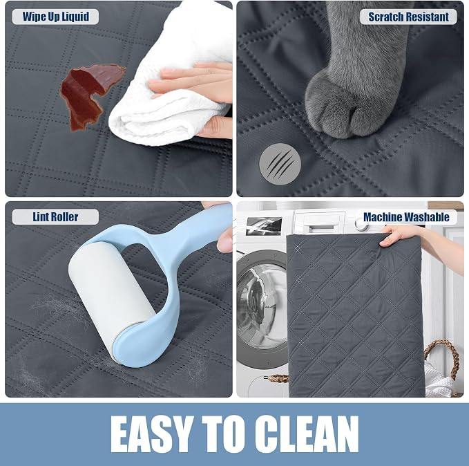 Smiry Waterproof Reversible Pet Couch Covers for Dogs | Pet Friendly, Soft Fabric, Washable Sofa Furniture Protector for Dogs Cat Kids, Checkered (40"x70", Dark Grey/Beige)