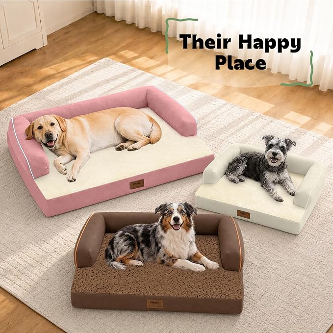 Orthopedic Washable Dog Bed with Bolster for Medium to Large Dogs | Pillow Support for Neck Relief, Egg Crate Foam, Waterproof Liner, Anti-Slip Bottom, Removable Bolster Cover, 36 x 27 Inch