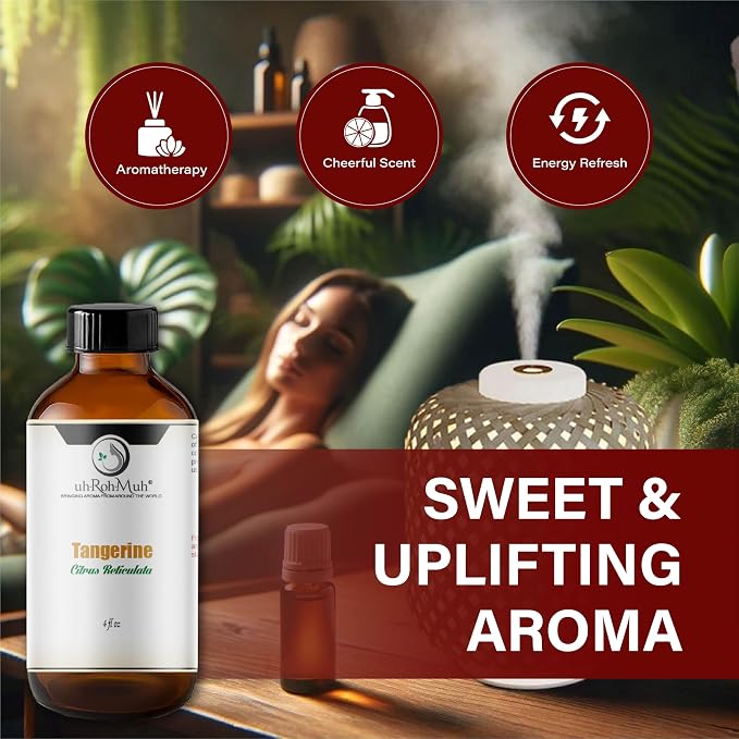 Tangerine Essential Oil, Citrus Reticulata, Cold Pressed Citrus Peel Oil, Sweet Citrus Aroma for Aromatherapy, Diffuser, Massage, Skin Care, Natural Fragrance Oil for Blends – 4 Fl oz
