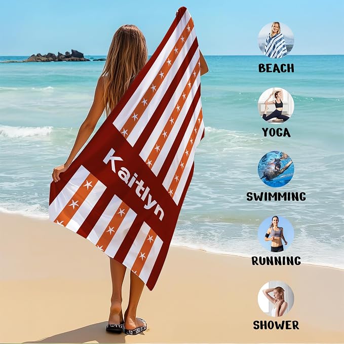 JML Custom Beach Towel with Name, Personalized Microfiber Beach Towel with Name, Large, Soft, Quick Dry & Absorbent for Swim, Pool,Adult,Summer Holiday,Vacation,Travel,Gift for Anniversary, Birthday