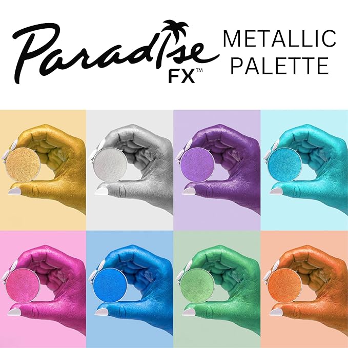Mehron Makeup Paradise Makeup FX 8 Color Metallic Palette | Magnetic Refillable Face & Body Paint Palette | Professional Water Activated Paint for Costumes, SFX, Halloween, & Cosplay