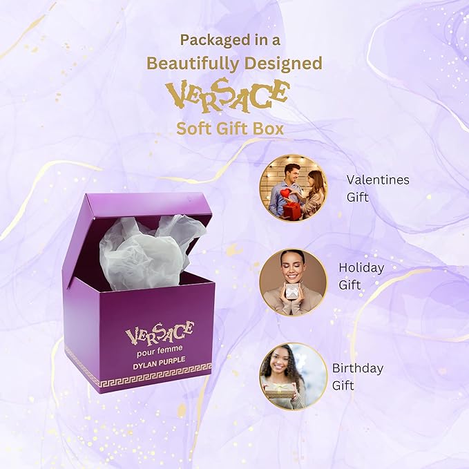 Versace Dylan Purple for Women 3 Piece Set Includes: 0.17 oz Eau de Parfum + 0.8 oz Perfumed Bath Shower Gel + 0.8 oz Perfumed Body Lotion