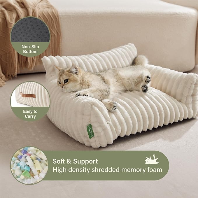 Cute Couch Bed for Pets, Supportive Cat Sofa for Indoor Cats, Large Dog Sofa Bed for Large Dogs, Cream, 36 inches