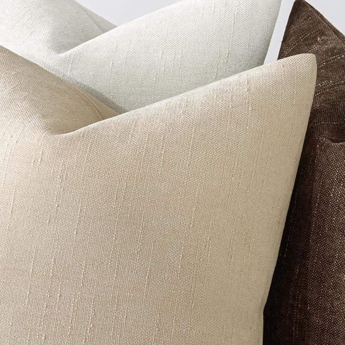 MIULEE Textured Chenille Throw Pillow Covers 18x18 Inch Beige Cement | Pack of 2 Decorative Soft Throw Pillows, Solid Textured Cushion Covers, Modern Home Decor for Couch Sofa Bedroom Living Room