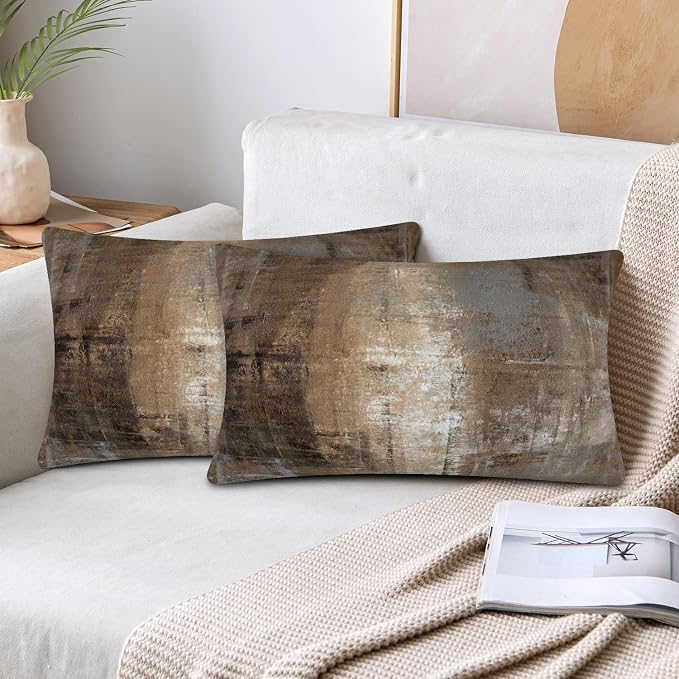 Lumbar Throw Pillow Covers,Pack of 2 Soft Velvet Decorative Cushion Cover for Sofa Bedroom Car (12X20 inch, Taupe)