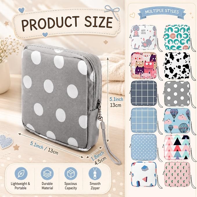 Paterr 24 Pcs Sanitary Napkin Storage Bag Set Including Portable Period Pouch Hand Wrist Strap Lanyard String Holder Tampons Holder Pouch First Period Gift for Teen Girls(Cute Style)