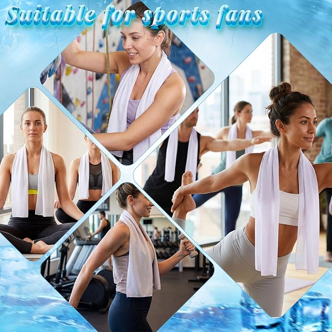 Honoson 20 Pcs Cooling Towels for Neck and Face, 47"x12" Sports Breathable Ice Towels Microfiber Chilly Sweat Rags with Portable Bottle for Gym Golf Athletes Yoga Workout Hot Weather (White)