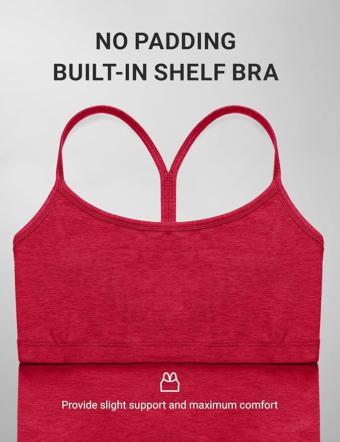 CRZ YOGA Cut-Out Y Back Crop Tank Tops for Women - Scoop Neck Spaghetti Strap Racerback Yoga Longline Sports Bra Non Padded