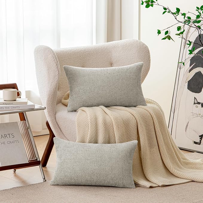 a moment Grey-Beige Chenille Throw Pillow Covers 12x20 Inch Pack of 2 Modern Decorative Throw Pillow Cases Farmhouse Cross Throw Pillowcases Home Decor for Sofa Bedroom Living Room