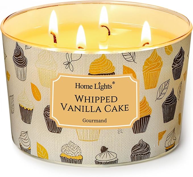 HomeLights Scented Candles for Women & Men, 18oz Candle Jars Aromatherapy 4-Wick Candle, Ideal for Rustic Modern Home Decor and Gifts, Whipped Vanilla Cake