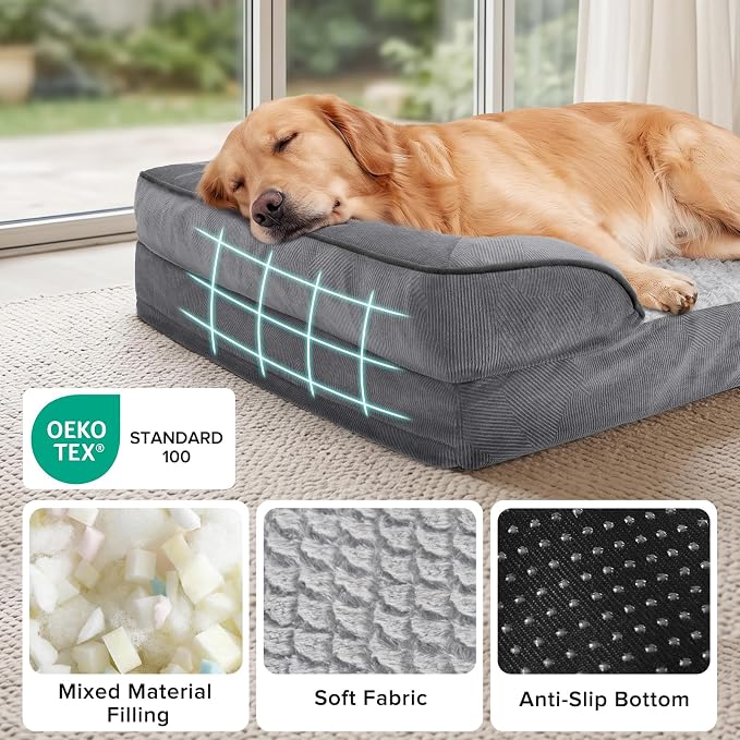 Orthopedic Dog Beds Large Sized, XL Washable Dog Sofa with Egg-Crate Foam, Waterproof Lining and Non-Skid Bottom