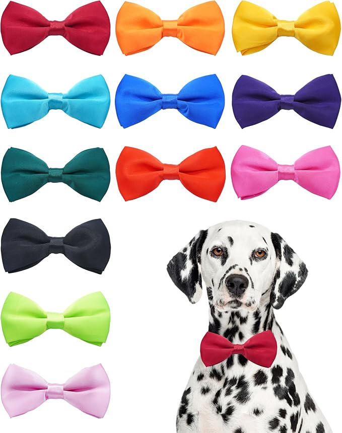 PET SHOW 12 Pack Plain Dog Bowties for Large Dogs Slide on Collar