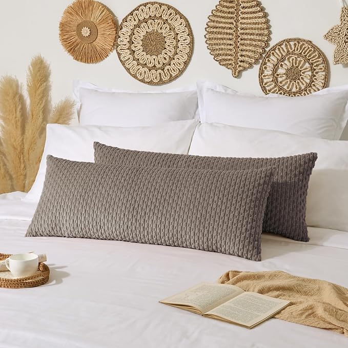 Kevin Textile Soft Corduroy 14"x36" Lumbar Pillow Cover 1 Pack, Light Brown | Boho Stripe Plush Corduroy Decorative Oblong Cushion Cover Modern Farmhouse Home Decor for Sofa Couch Bed Chair