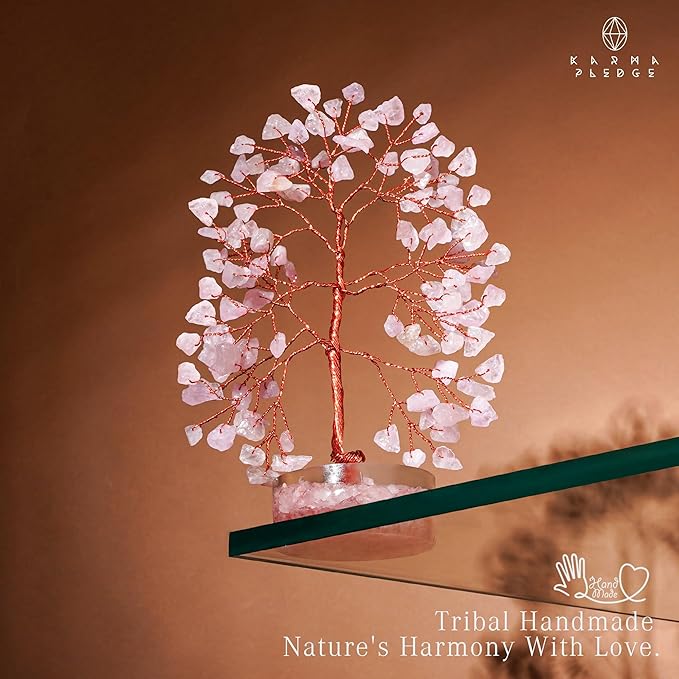 Rose Quartz Crystal Tree of Life Birthday Gifts for Women, Men, Friends, Handmade Healing Chakra Tree for Home Office Decor, Positivity, Good Luck, Money, Unique Gifts for Her Mom, Sister, Dad