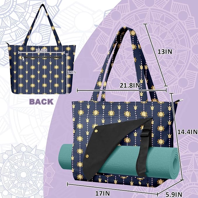 Yoga Bag for Women, Large Canvas Yoga Mat Tote Bag with Yoga Mat Carrier - Large Mat Pocket Fitness Tote for Pilates, Gym, Travel, Office & Beach