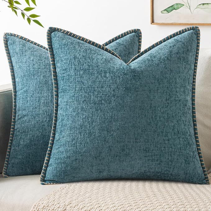 MIULEE Decorative Couch Throw Pillow Covers 20x20 Inch Smoke Blue 2 Pack | Farmhouse Pillow Covers with Stitched Edge, Soft Chenille Cushion Cases, for Sofa Bed Living Room Home Decor