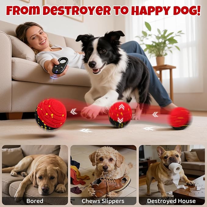 Interactive Dog Toy Ball with Remote Control, Auto Rolling, Bouncing Ball for Dogs, E-TPU Bite-Resistant, Stimulating Moving Dog Toys for Small Dogs, Medium Dogs, Indoor & Outdoor
