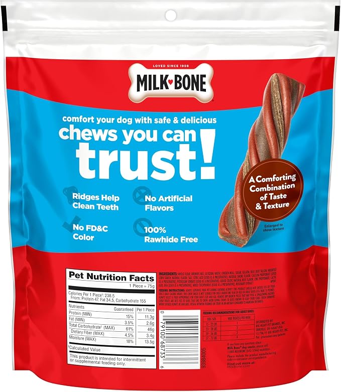Milk-Bone Comfort Chews, Unique Chewy Texture & Real Beef, 36 Dog Chews | 4 (9-count) bags, For dogs 15-75 lbs., Rawhide-free dog chews, Made with real beef