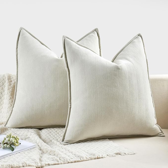 MIULEE Pack of 2 Cream Euro Shams Chenille Pillow Covers 26x26 Inch | Decorative Soft Couch Throw Pillows,Farmhouse Cushion Covers,Elegant Design for Sofa,Bed,Living Room,Summer Decor
