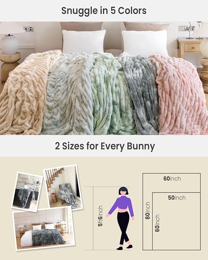 Ultra Soft Cozy Faux Fur Throw Blanket, Fuzzy Plush Thick Bubble Blanket, Luxury Fluffy Blanket for Couch, Sofa, Bedroom, and Living Room, 60x80 Inches,Tie-Dye Cream Beige