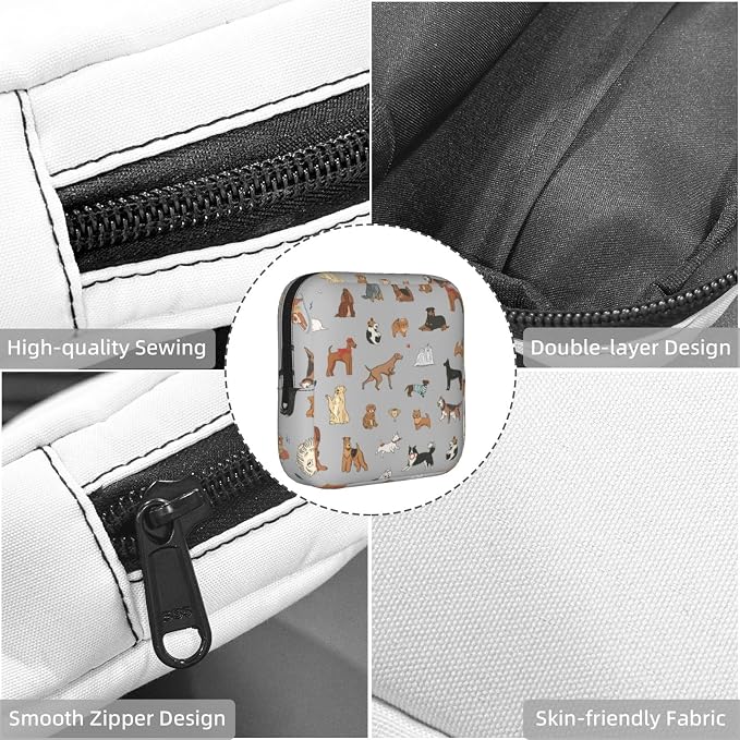 Dog Dogs Funny Pets Period Bag For Women,Portable Sanitary Napkin Period Pad Pouch For Purse, Small Make Up Bags