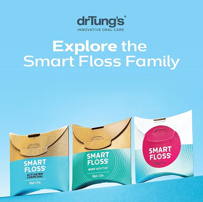 DrTung's Smart Floss - Natural Dental Floss, PTFE & PFAS Free, Gentle on Gums, Expands & Stretches, BPA Free - Cardamom Flavor(Pack of 6)