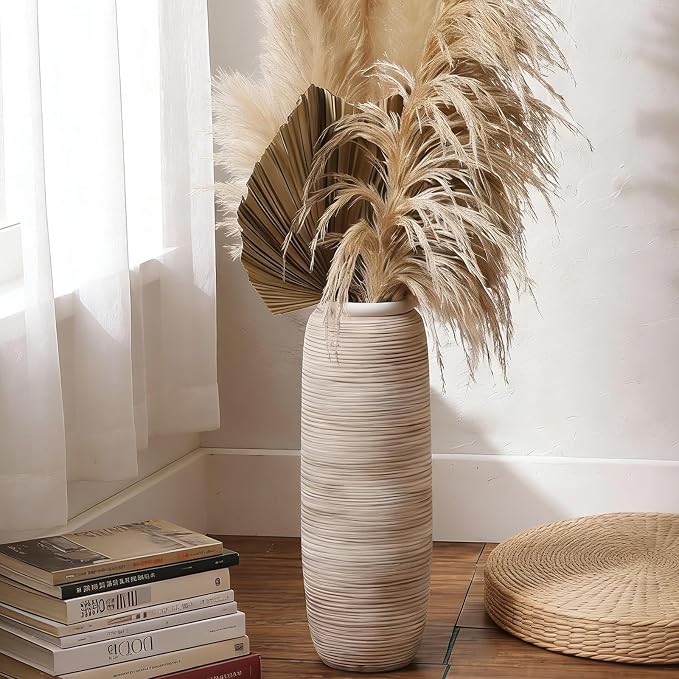 ALMA White Tall Vase for Floor, 18'' Extra Large Vase for Pampas Grass | Big Ceramic Vase for Dried Flower, Rustic Decorative Vases for Home Decor, Living Room, Mantel, Entry, Holiday & Wedding Gift