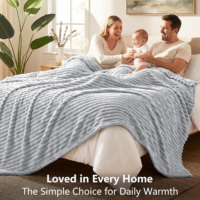 Light Gray Throw Blanket for Couch & Bed, 50 x 60 Inch | 300GSM Ribbed Fleece Blanket, Soft, Cozy & Lightweight, OEKO-TEX Certified, All-Season Use for Travel, Dorm & Home Decor