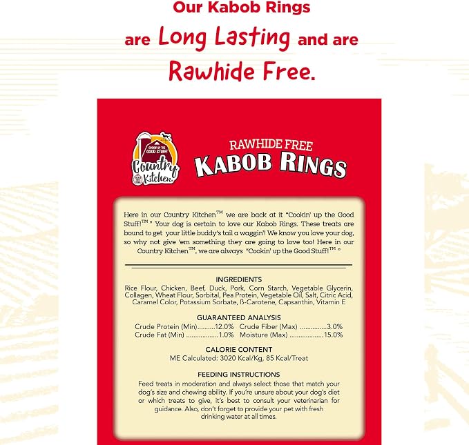 Country Kitchen Rawhide Free Kabob Rings Dog Chews, Made with Real Chicken, Beef, Pork, and Duck, 5 Count (Pack of 2)