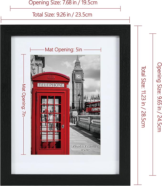 8x10 Picture Frame Set of 6,Wall or Tabletop Display,Black Woodgrain | Display 5x7 with Mat or 8x10 Without Mat, Horizontal or Vertical, Gallery Wall Frame Set for Wedding & Room & Home Decor