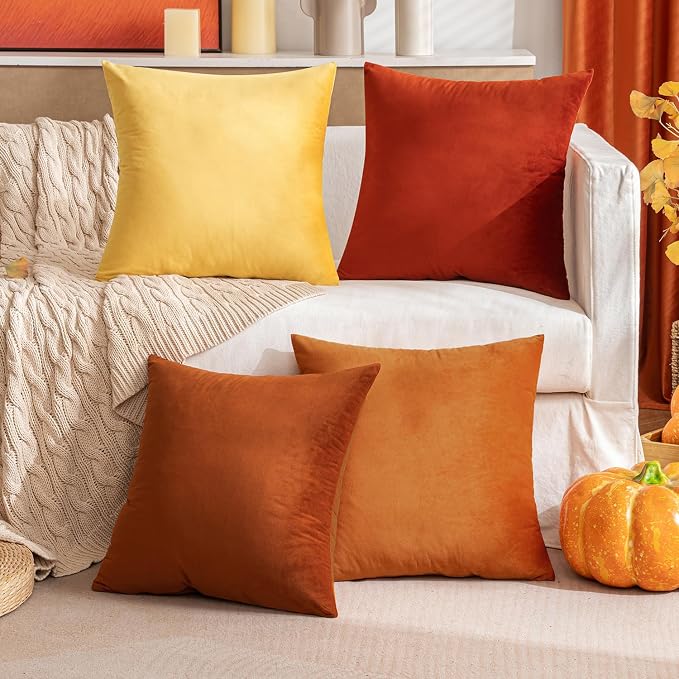 MIULEE 24x24 Inch Euro Fall Velvet Throw Pillow Cover Set of 1 Orange | Soft Luxury Decorative Throw Pillow Cover, Single Cushion Case, Home Decor for Chair Couch Sofa Bedroom Car Bed