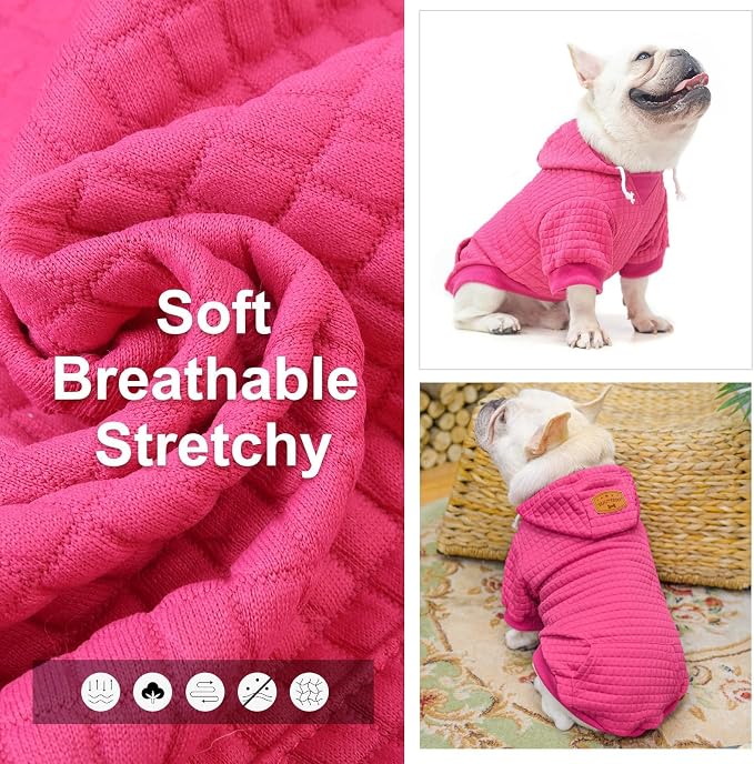 BEAUTYZOO Dog Hoodies Sweater for Small Dogs,Waffle‑Like Laminated Pet Coat | Warm Dog Sweatshirt with Pocket & Leash Hole,Pullover Clothes for Girl Boy Dogs & Cats,Stretchy & Easy‑On‑Off,Chihuahua Puppy