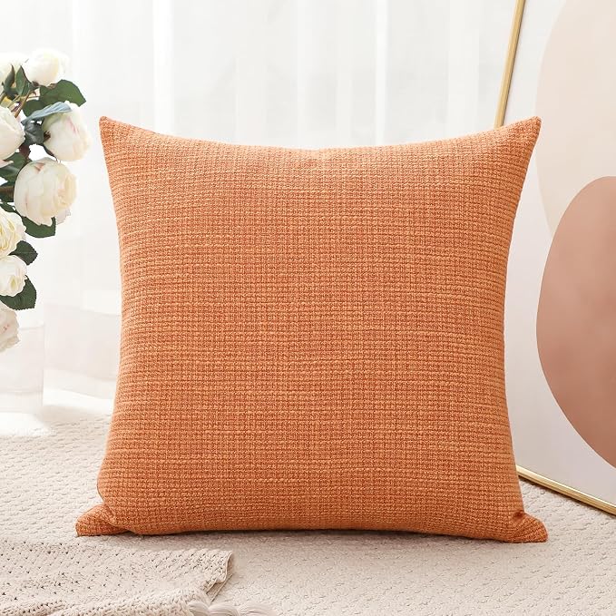 OTOSTAR Linen Throw Pillow Cover Set of 1 Decorative Square Pillowcases Cushion Covers 18x18 Inch for Home Decor Sofa Bedroom Car 45 x 45CM Coral