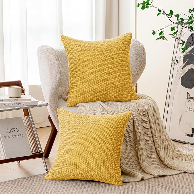 a moment Yellow Chenille Throw Pillow Covers 20x20 Inch Pack of 2 Modern Decorative Throw Pillow Covers Farmhouse Cross Covers Home Decor for Sofa Bedroom Living Room