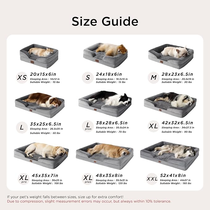 Bedsure Orthopedic Dog Bed Medium Size Dogs - Washable Small Medium Dog Cat Bed Waterproof, Comfort Cats Couch Sofa with Washable Removable Cover, Pets Bed with Nonskid Bottom, Grey, 28" (Pack of 2)