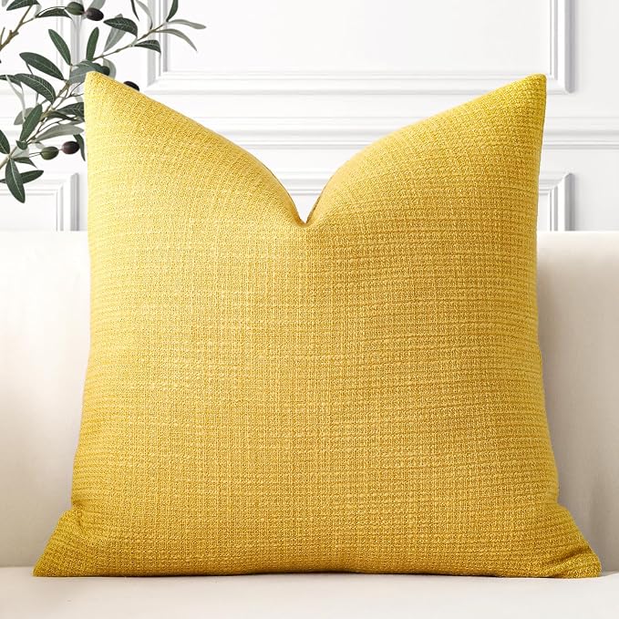 OTOSTAR Linen Throw Pillow Cover Set of 1 Decorative Square Pillowcases Cushion Covers 18x18 Inch for Home Decor Sofa Bedroom Car 45 x 45CM Yellow