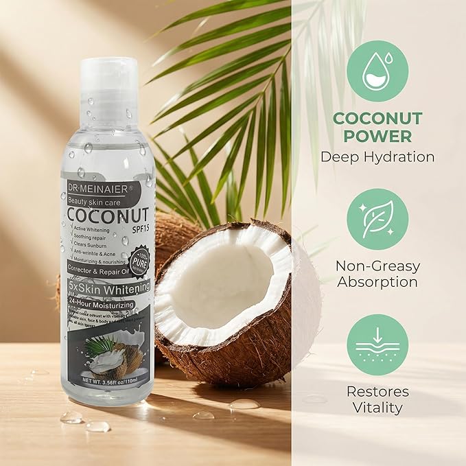 Coconut Oil for Skin & Hair Care Repair Oil with SPF 15 UV Protection Moisturizing Glowing for Dry Skin Frizzy Damaged Hair Massage Oil with Vitamin E Avocado Jojoba Oil 118ml/3.99fl.oz Elitzia