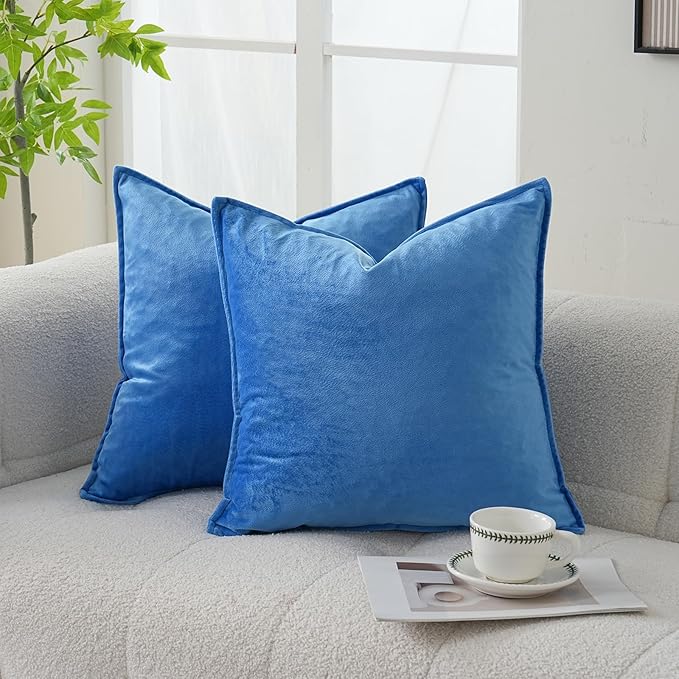 Velvet Royal Blue Throw Pillow Covers 24”x24”Pack of 2 Soft Decorative | Square Cushion Covers for Couch Sofa Bed Livingroom Car Home Decor,60x60Cm