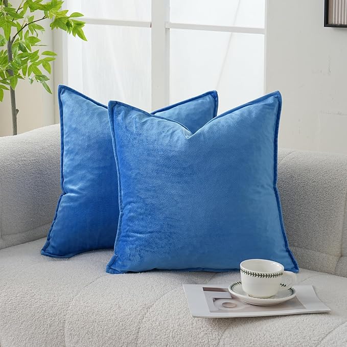 Velvet Royal Blue Throw Pillow Covers 18”x18”Pack of 2 Soft Decorative | Square Cushion Covers for Couch Sofa Bed Livingroom Car Home Decor,45x45Cm
